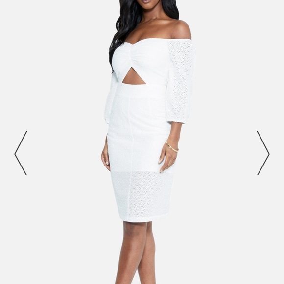 NWT Bebe Off The Shoulder Eyelet Midi Dress - Picture 2 of 5